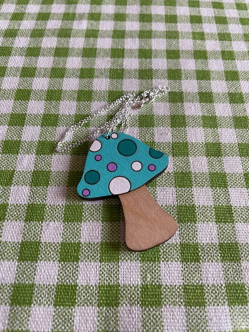 Wooden Mushroom Necklace with Spots: Sustainable Birch Plywood, Multiple Chain Lengths Available - Jewelry & Watches - Bijou Her - Colourway - Chain length - 