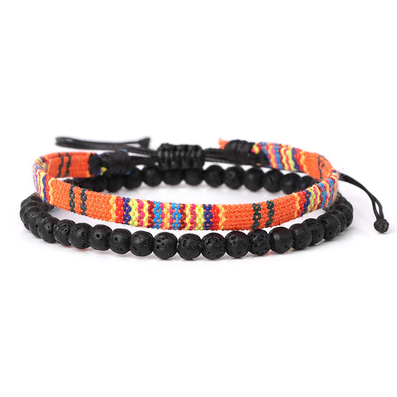 Men's Lava Volcanic Rock Bohemian Woven Bracelet Combination - 0 - Bijou Her - Color -  - 