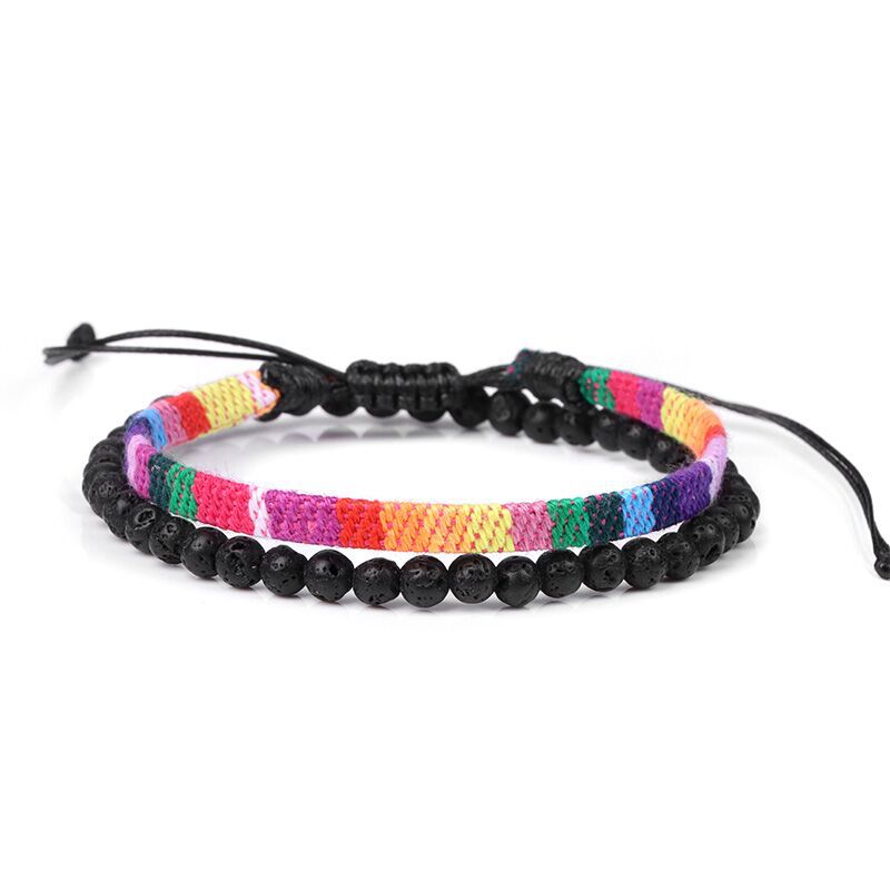 Men's Lava Volcanic Rock Bohemian Woven Bracelet Combination - 0 - Bijou Her - Color -  - 