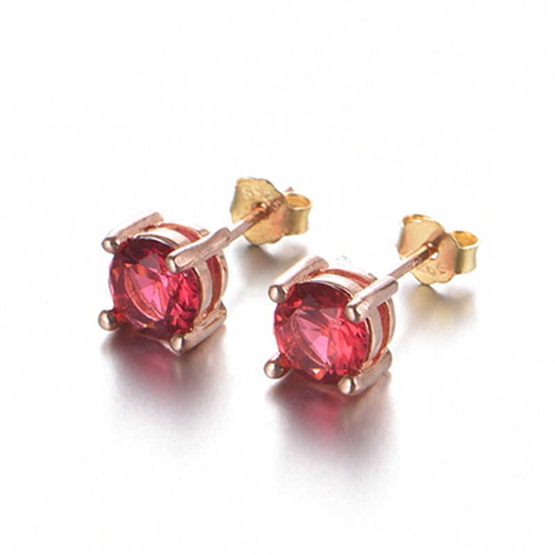 Simple Literary Red Crystal Gemstone Four Claws Set Diamond Earrings - 0 - Bijou Her -  -  - 