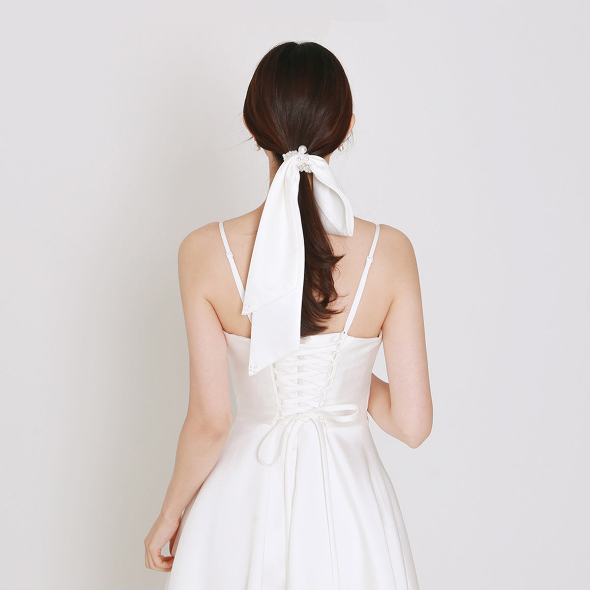 Handmade Simple White Satin Pearl Bow Hair Loop - 0 - Bijou Her -  -  - 