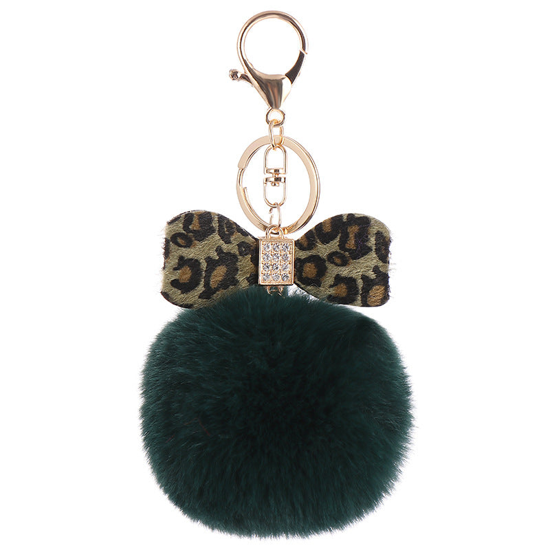 Leopard Bow Fur Ball Schoolbag Pendant Key Chain - 0 - Bijou Her - Color -  - 