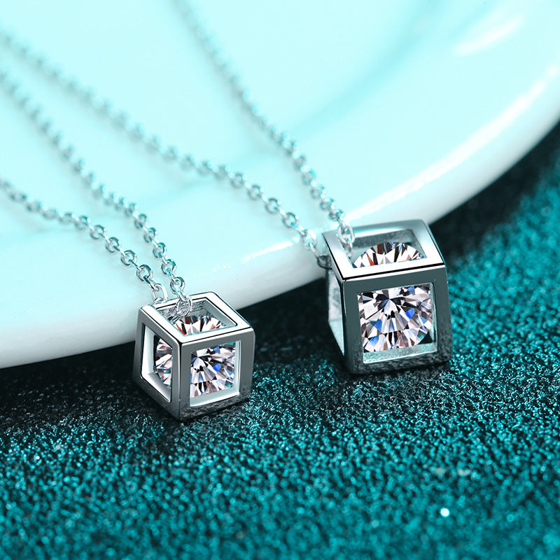 Moissanite Diamond Necklace Square Pendant - 0 - Bijou Her -  -  - 