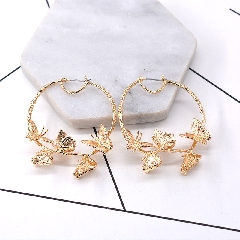 Women's Temperament Butterfly Large Circle Hoop Earrings - 0 - Bijou Her -  -  - 