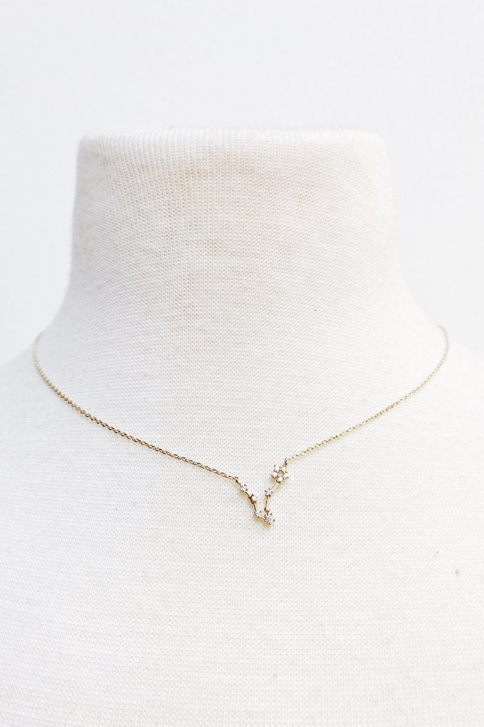 Zodiac Constellation Pendant Necklace - 12 Signs in Gold Dipped Brass with Cubic Zirconia - Personalized Gift for Birthdays and Holidays - Necklaces - Bijou Her -  -  - 