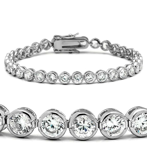 Rhodium Brass Bracelet with AAA Grade CZ in Clear - Ships in 1 Day - Jewelry & Watches - Bijou Her - Size -  - 