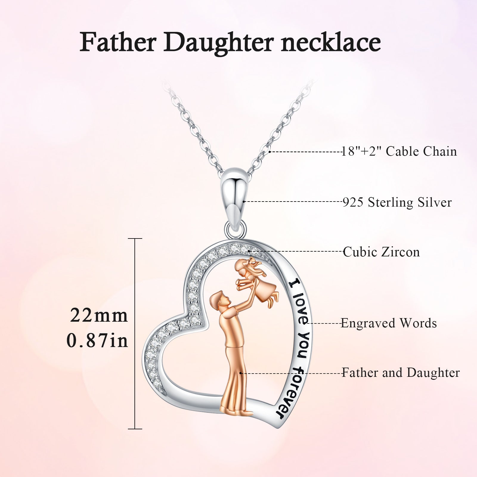 Rose Gold Father Daughter Necklace in 925 Sterling Silver - 5 - Bijou Her -  -  - 