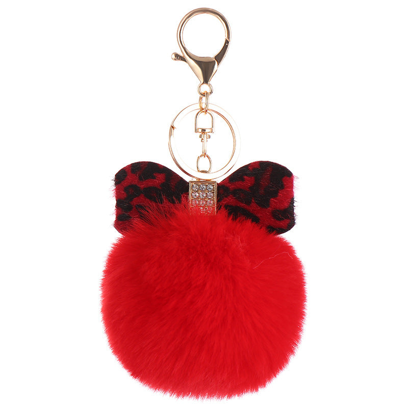 Leopard Bow Fur Ball Schoolbag Pendant Key Chain - 0 - Bijou Her - Color -  - 