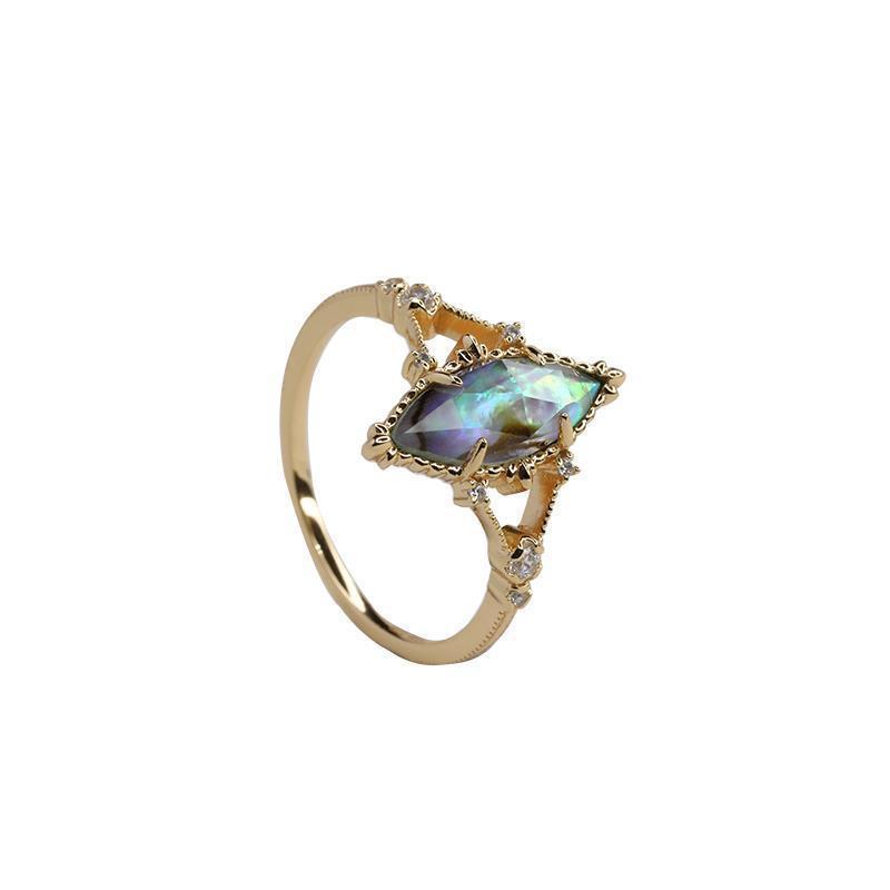 Natural Illusion Abalone Shell White Crystal Three-dimensional Patchwork Ring - 0 - Bijou Her - Color - Size - 