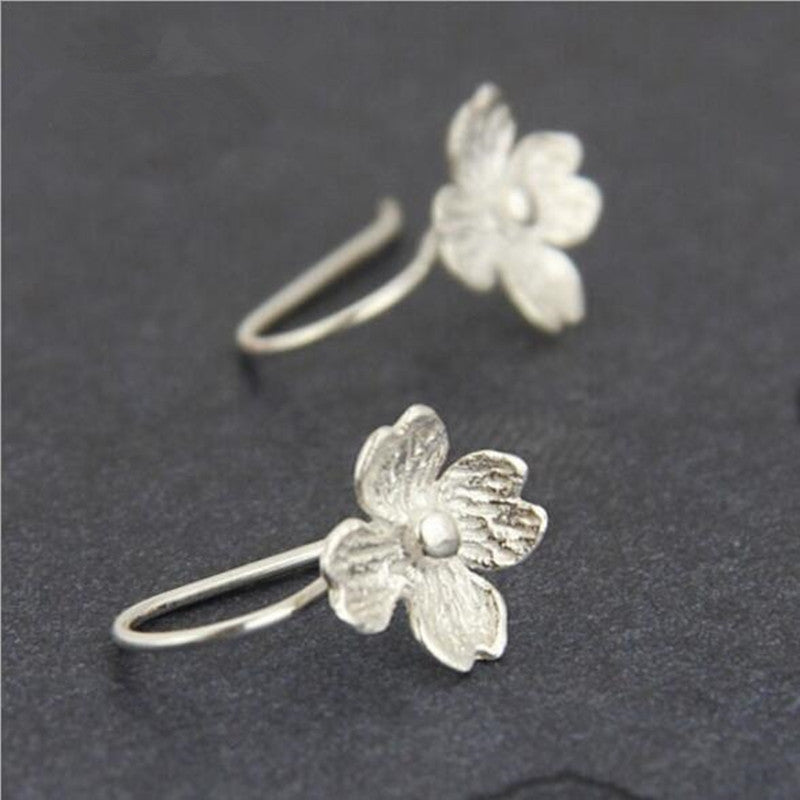 S925 Sterling Silver Earrings Classic Four-petal Lucky Flower Ear Hook - 0 - Bijou Her - Color -  - 