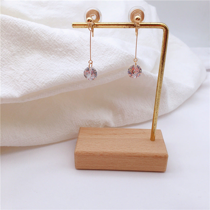 Tassel Temperament Earrings Round Face Thin Handmade Zircon - 0 - Bijou Her -  -  - 