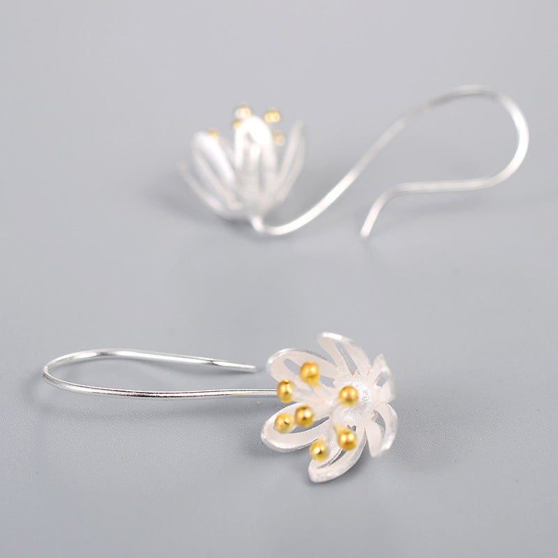 S925 Sterling Silver Thailand Craft Flower Temperament Earrings - 0 - Bijou Her -  -  - 