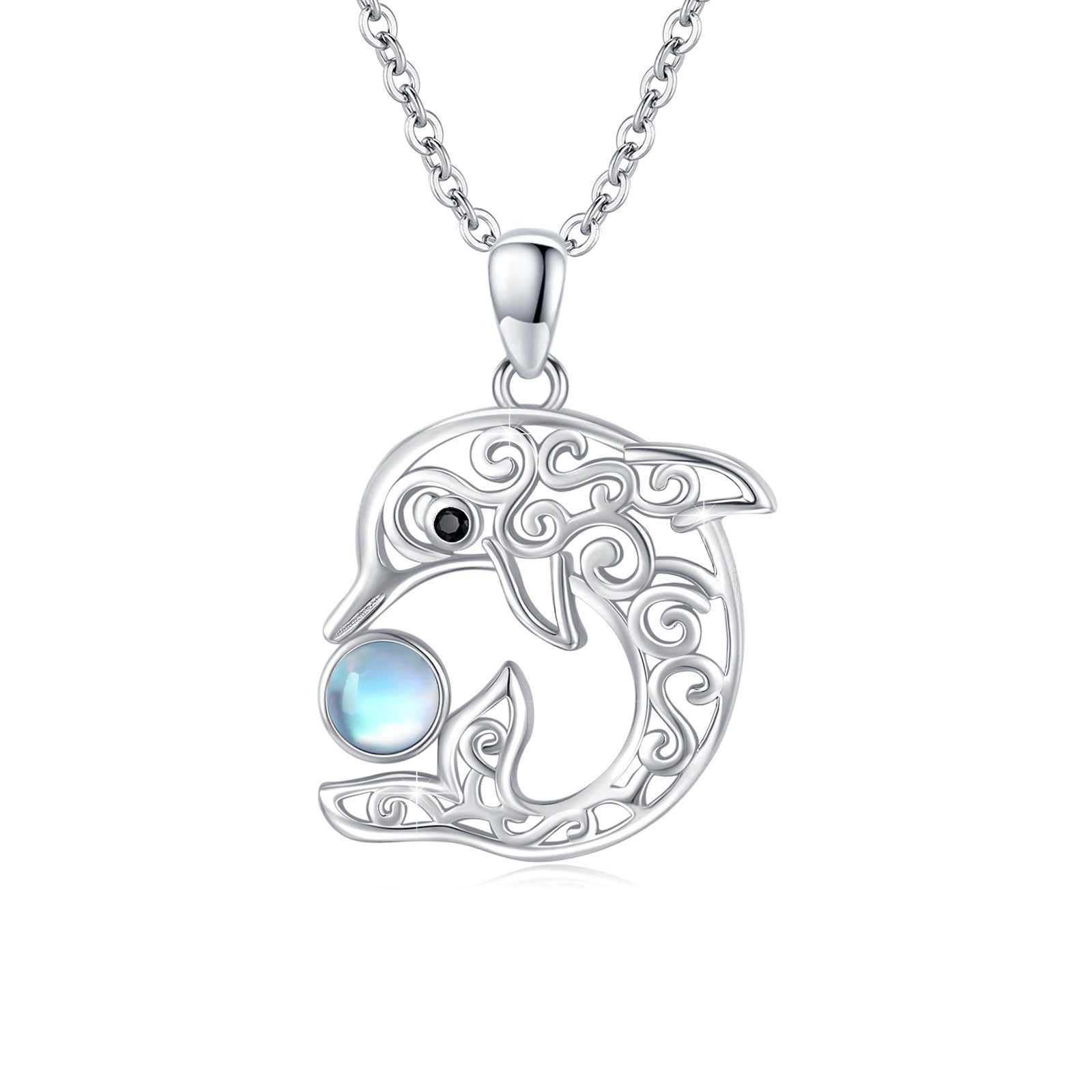 Moonstone Celtic Dolphin Pendant Necklace in 925 Sterling Silver - 5 - Bijou Her - style -  - 