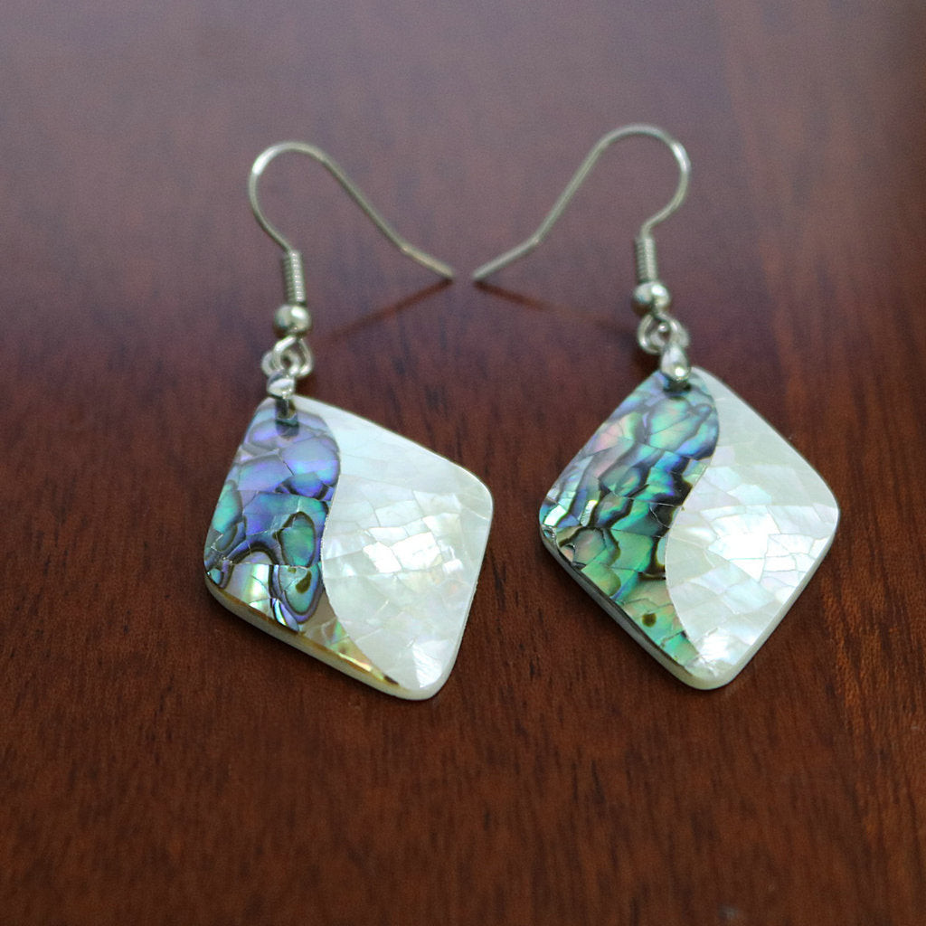 Prismatic White And Green Abalone Shell Earrings - 0 - Bijou Her -  -  - 