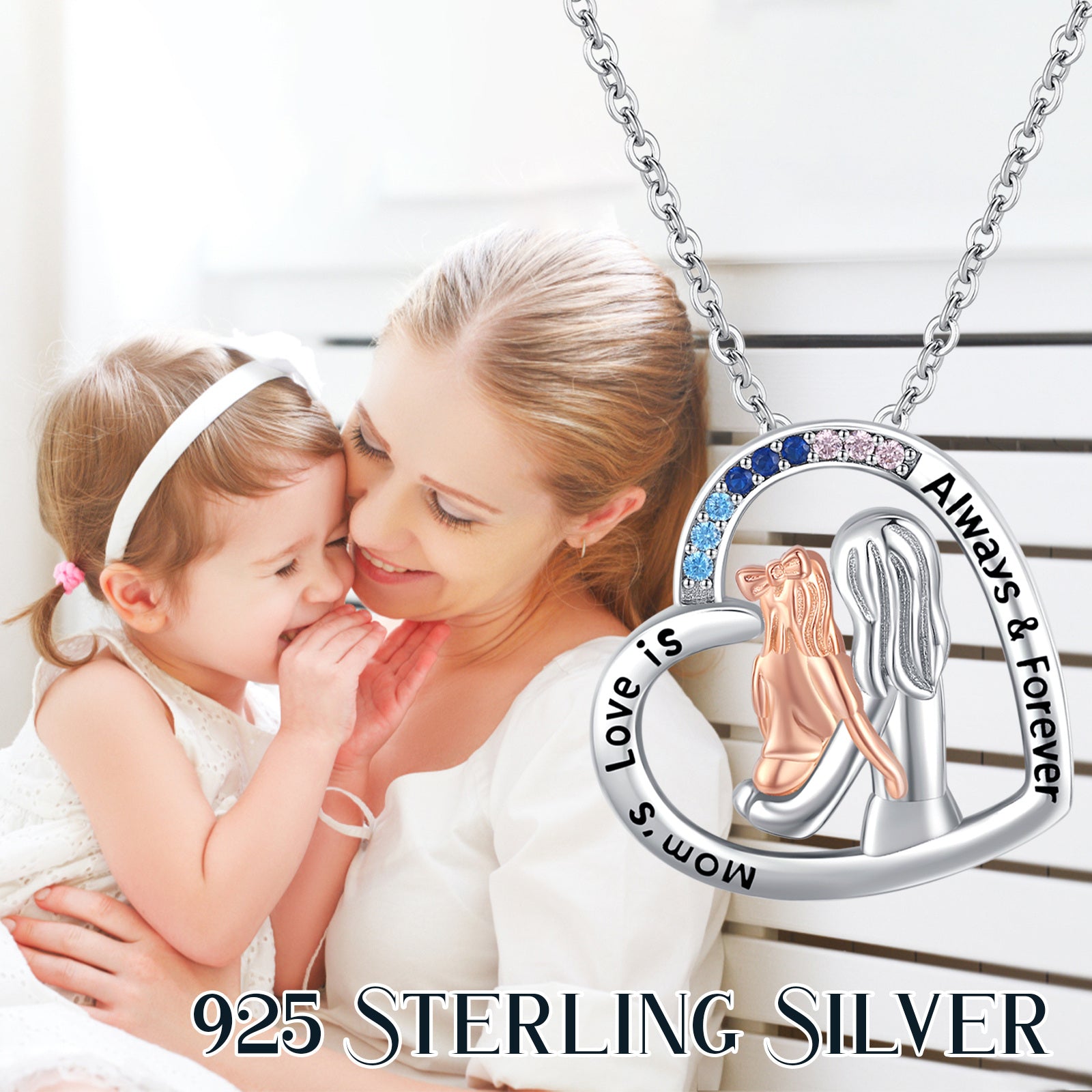 Rose Gold Mother Daughter Pendant Necklace in 925 Sterling Silver - 5 - Bijou Her -  -  - 