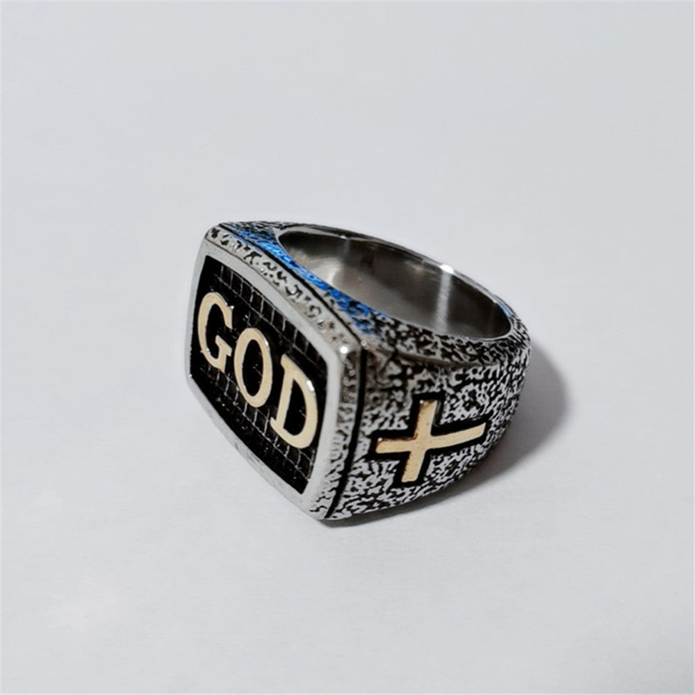 Personality Retro Religious Cross God Men's Titanium Steel Ring - 0 - Bijou Her - Color - size - 