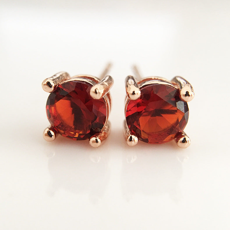 Simple Literary Red Crystal Gemstone Four Claws Set Diamond Earrings - 0 - Bijou Her -  -  - 