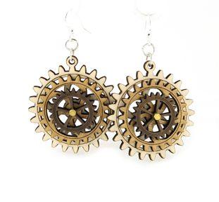 Kinetic Gear Earrings 5004F - Natural Wood/Tan/Brown, Made in U.S.A, Hypoallergenic Silver Ear Wires, Essential Oil Diffuser - Earrings - Bijou Her -  -  - 