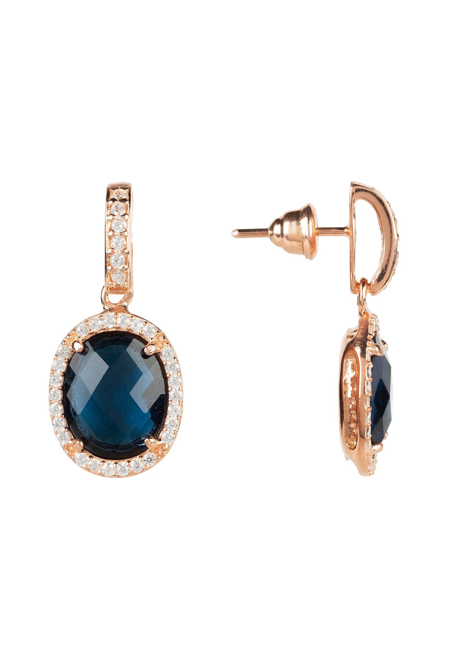 Regal Oval Gemstone Drop Earrings in Rose Gold with Sapphire Hydro - Ideal for Evening Attire and Birthdays - Jewelry & Watches - Bijou Her -  -  - 