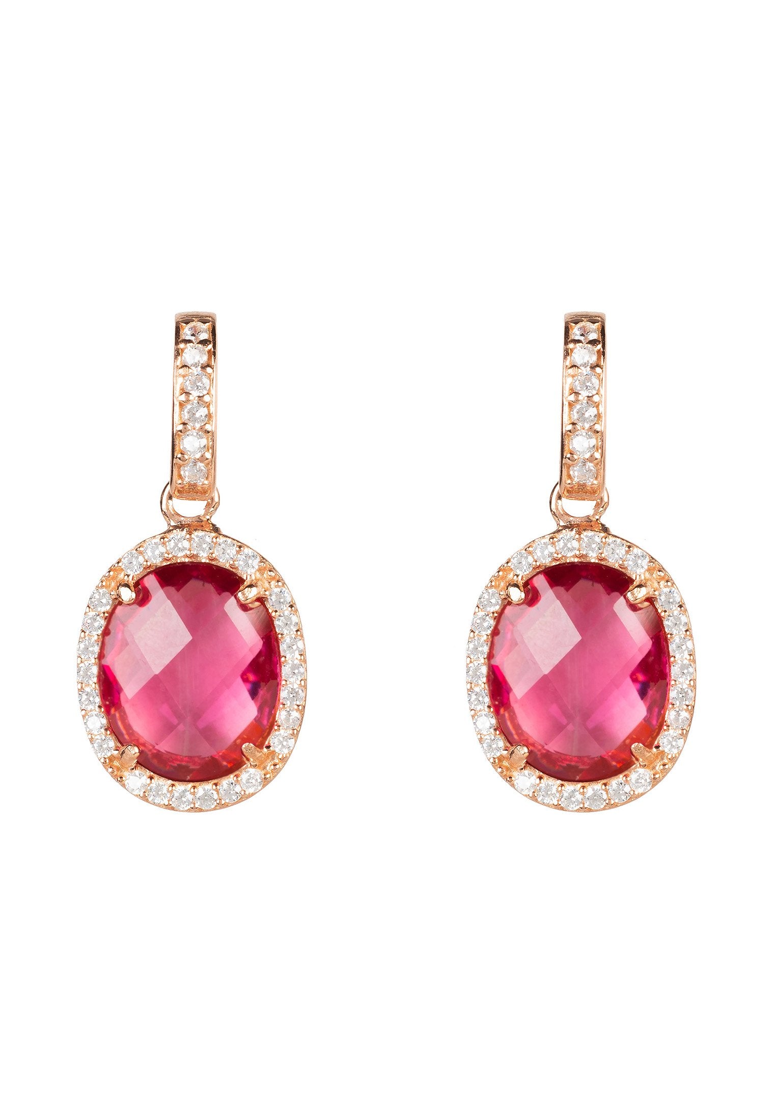Regal Oval Gemstone Drop Earrings in Rose Gold with Pink Tourmaline - Jewelry & Watches - Bijou Her -  -  - 