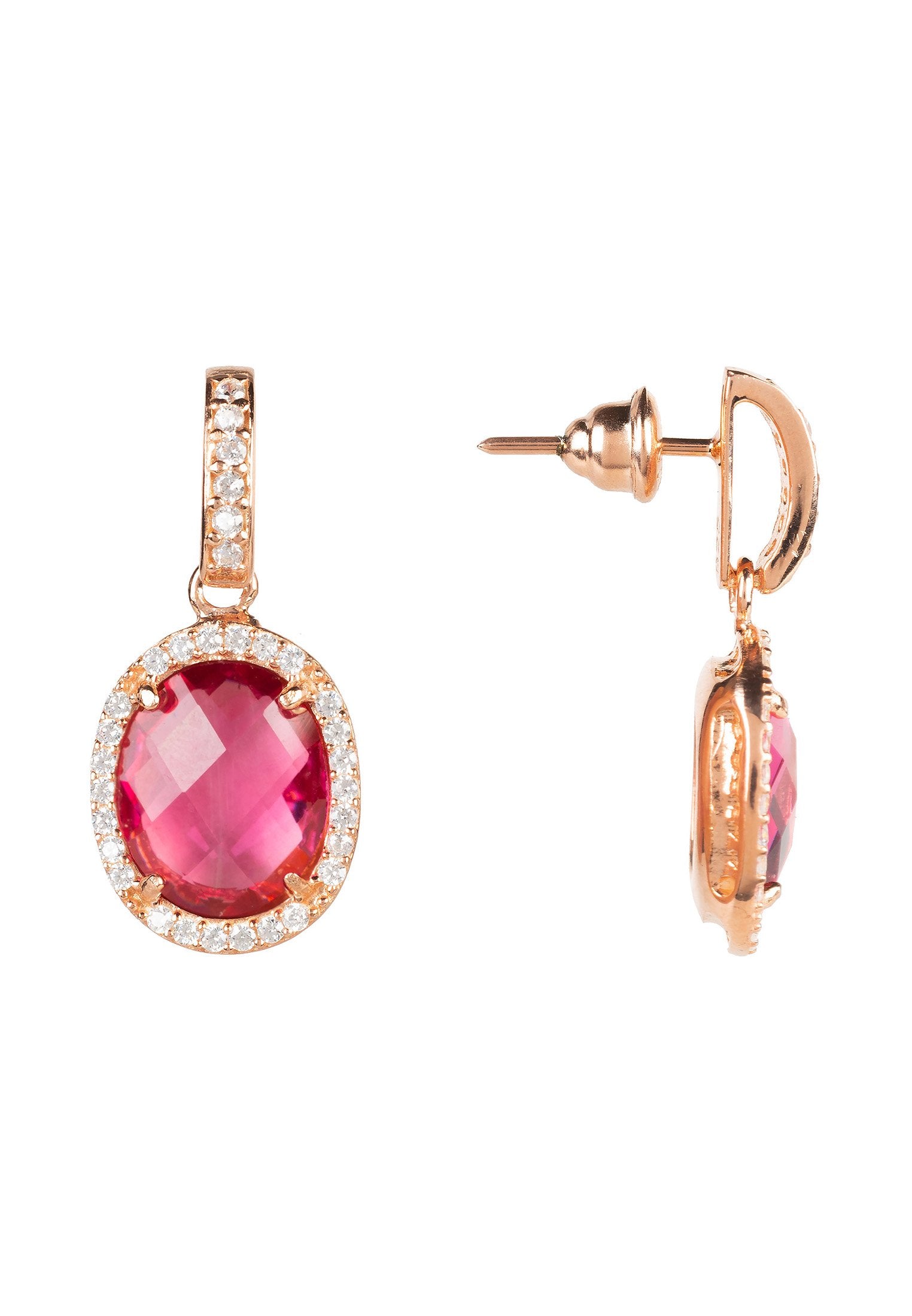 Regal Oval Gemstone Drop Earrings in Rose Gold with Pink Tourmaline - Jewelry & Watches - Bijou Her -  -  - 
