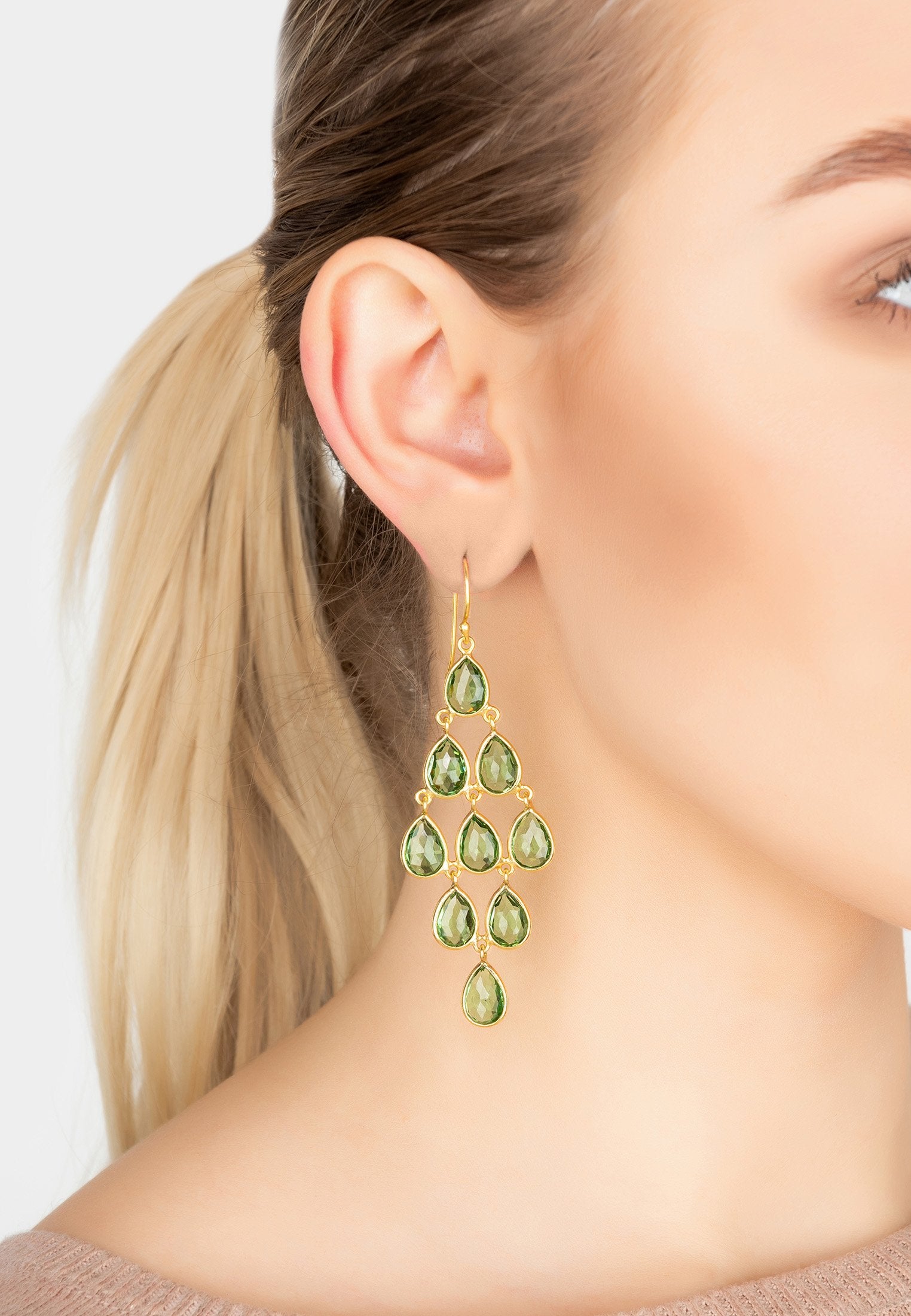 Peridot Gemstone Cascade Drop Earrings in Gold - Statement Jewelry for All Occasions - Jewelry & Watches - Bijou Her -  -  - 