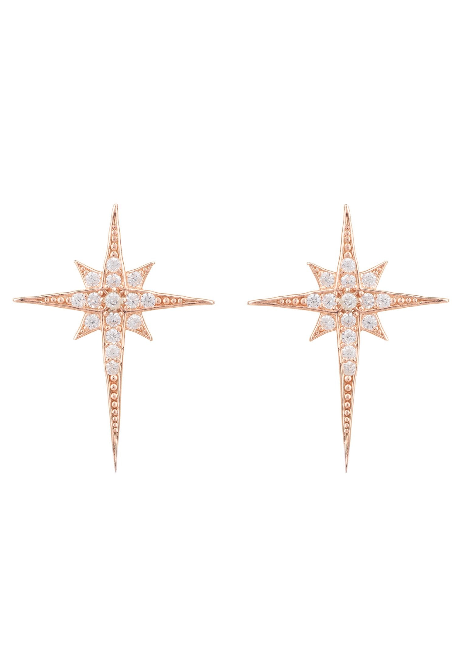 Rosegold North Star Stud Earrings with White Zirconia - Delicate and Glamorous Jewelry for Celebrations and Weddings - Jewelry & Watches - Bijou Her -  -  - 