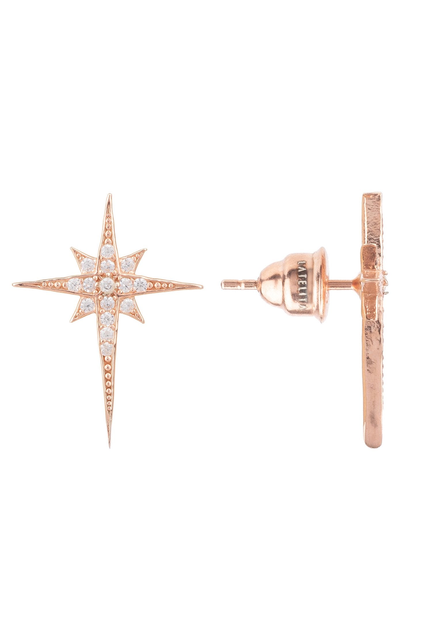 Rosegold North Star Stud Earrings with White Zirconia - Delicate and Glamorous Jewelry for Celebrations and Weddings - Jewelry & Watches - Bijou Her -  -  - 