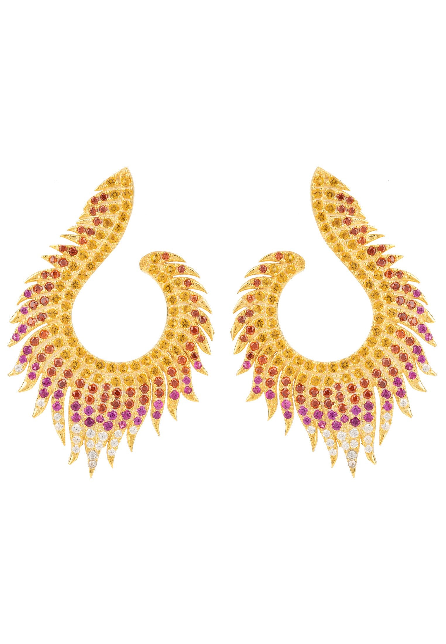 Golden Flame Earrings with Zirconia Accents - Handcrafted Sterling Silver Jewelry for Weddings and Evenings - Jewelry & Watches - Bijou Her -  -  - 