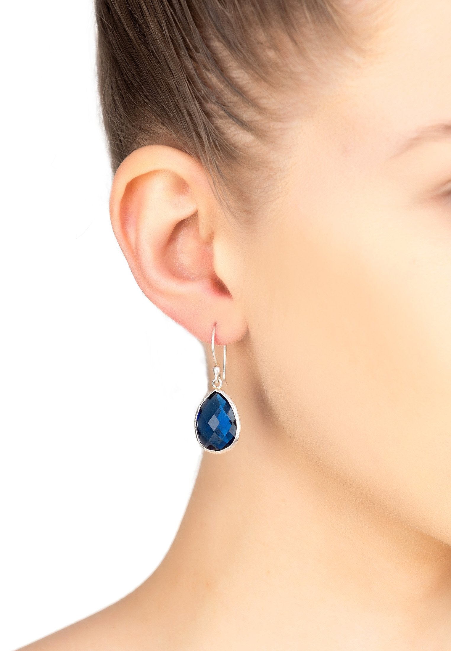 Petite Sapphire Hydro Silver Drop Earrings - Classic French Hook Design for All Occasions - Jewelry & Watches - Bijou Her -  -  - 