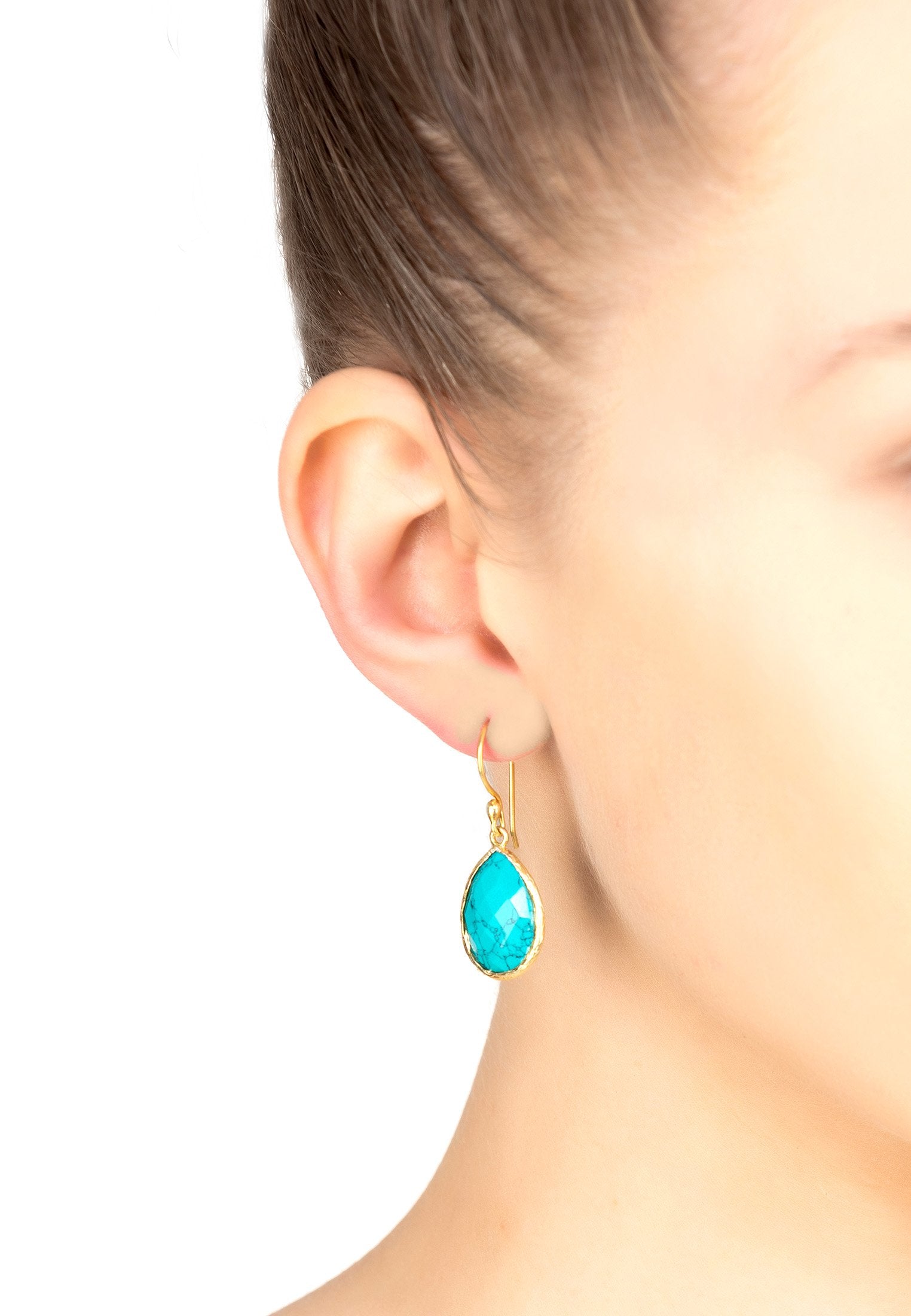 Turquoise Petite Drop Earrings in Gold - Handcrafted Gemstone Jewelry - Jewelry & Watches - Bijou Her -  -  - 