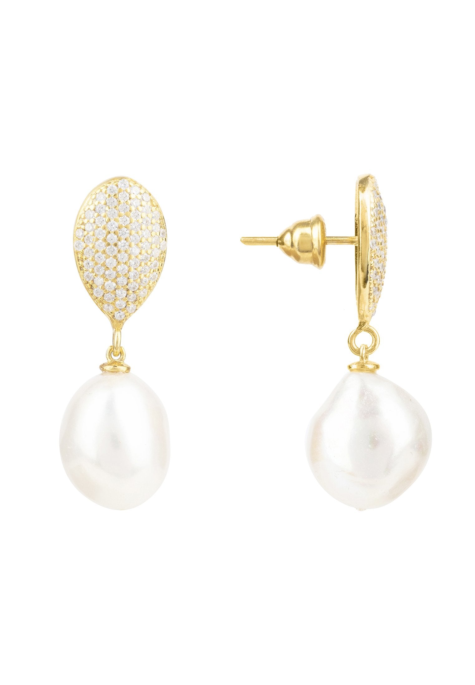Sophisticated Baroque Pearl Drop Earrings in Gold Finish - Handcrafted with Sterling Silver for Timeless Style - Jewelry & Watches - Bijou Her -  -  - 