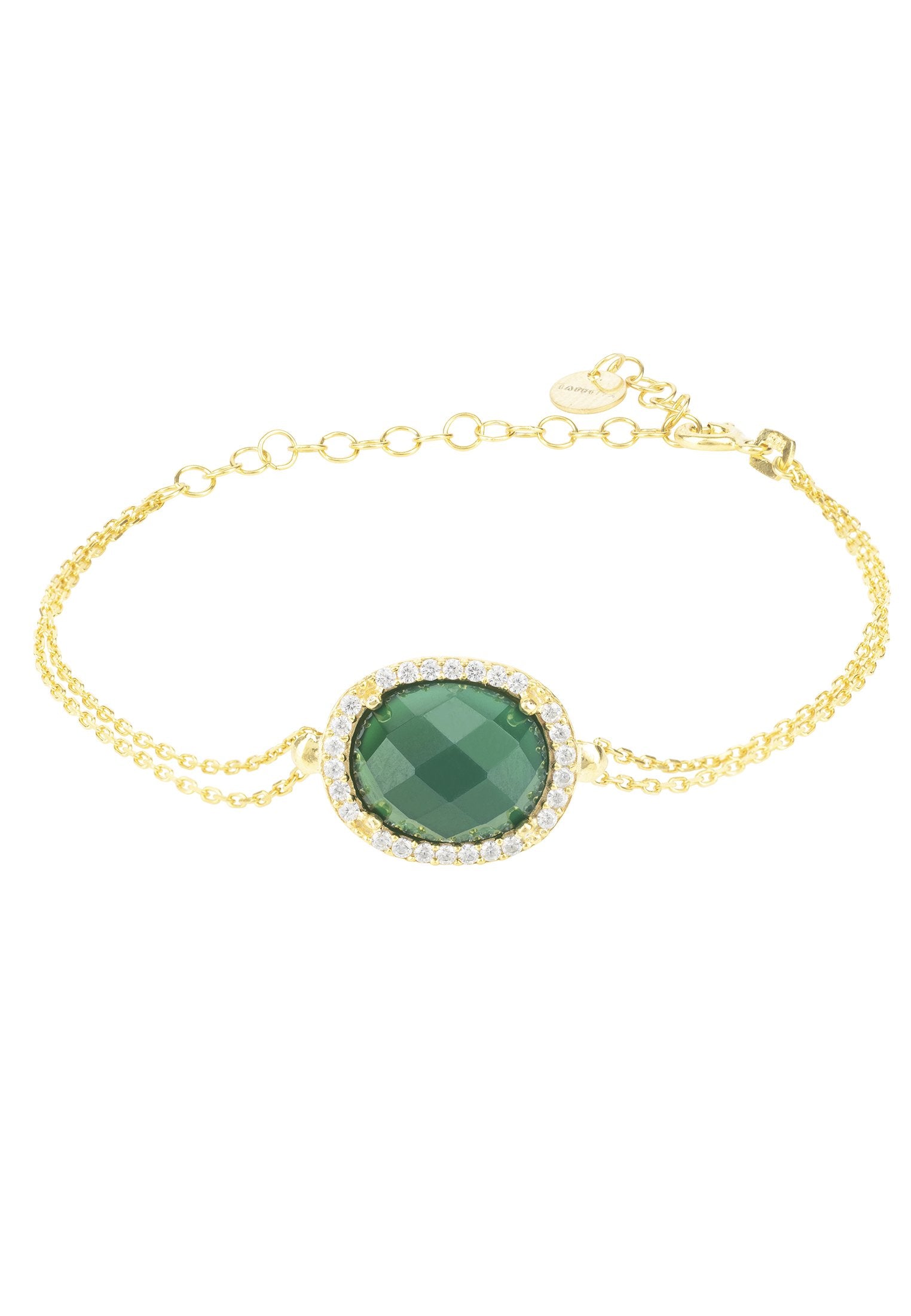 Regal Green Onyx Oval Gemstone Bracelet in Gold with CZ Detailing - Jewelry & Watches - Bijou Her -  -  - 