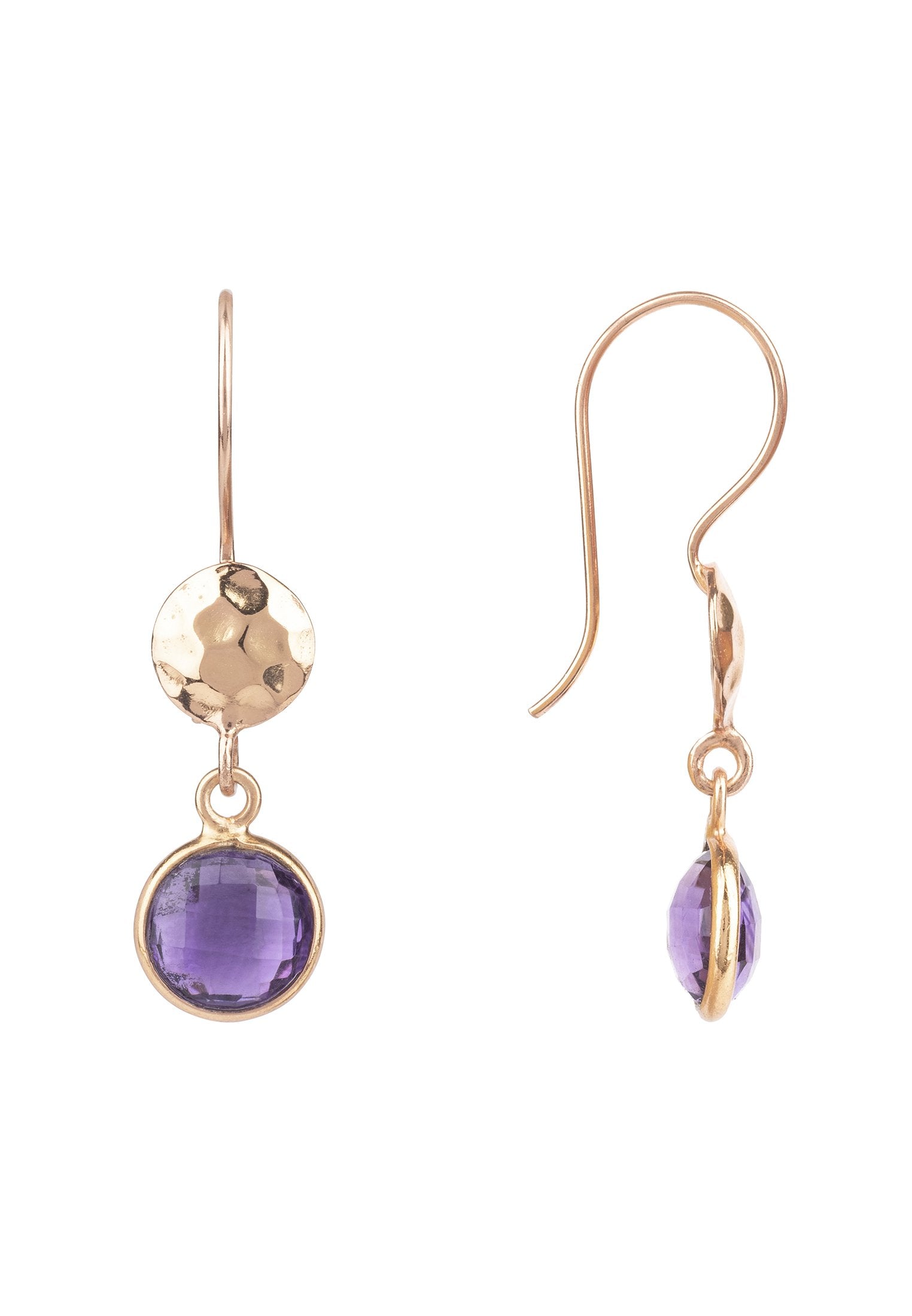 Rosegold Amethyst Circle & Hammer Earrings - Handmade Jewelry in 925 Sterling Silver - Jewelry & Watches - Bijou Her -  -  - 