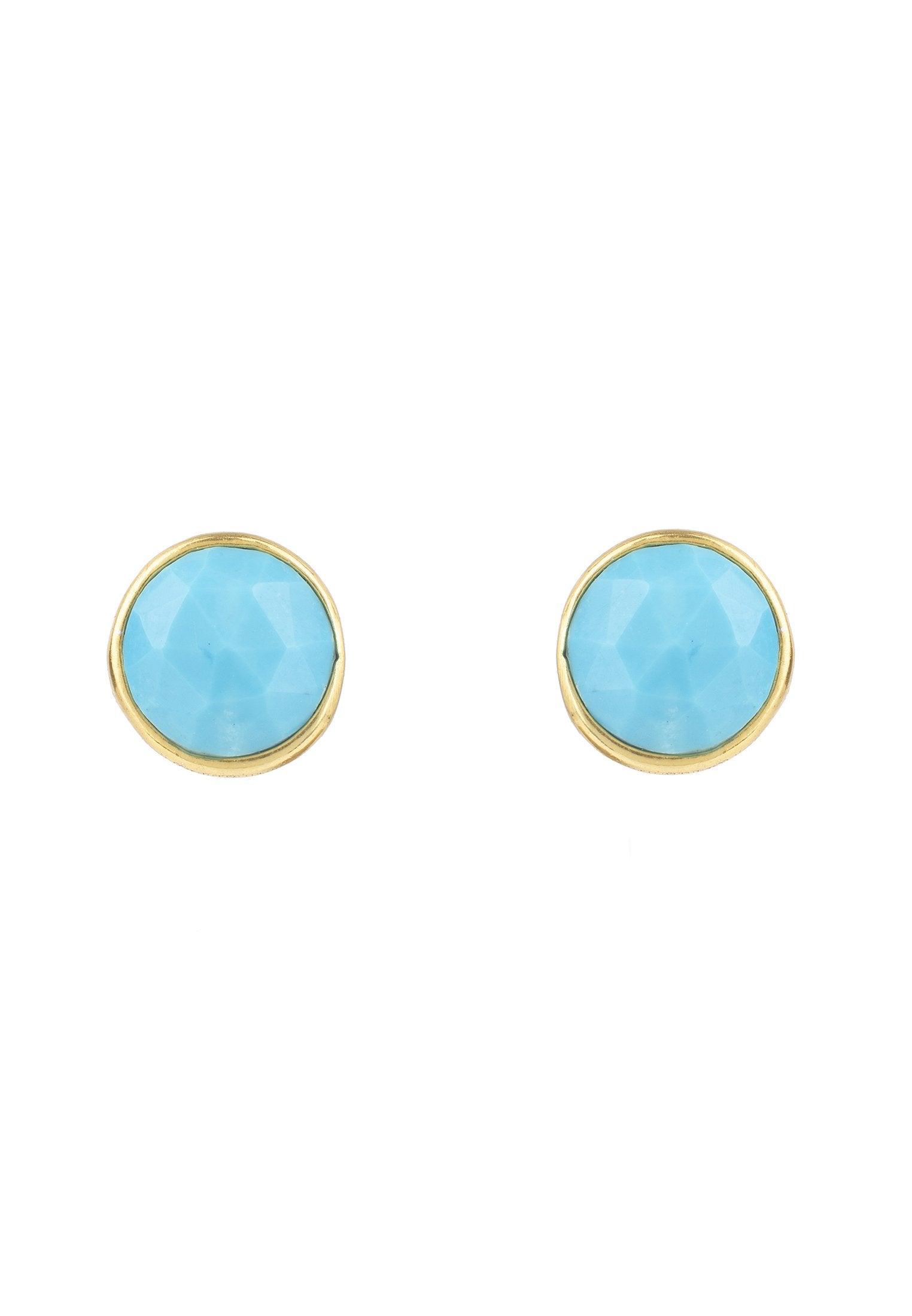 Gold Turquoise Circle Gemstone Earrings - Elegant Office Attire Finish, December Birthstone Gift - Jewelry & Watches - Bijou Her -  -  - 