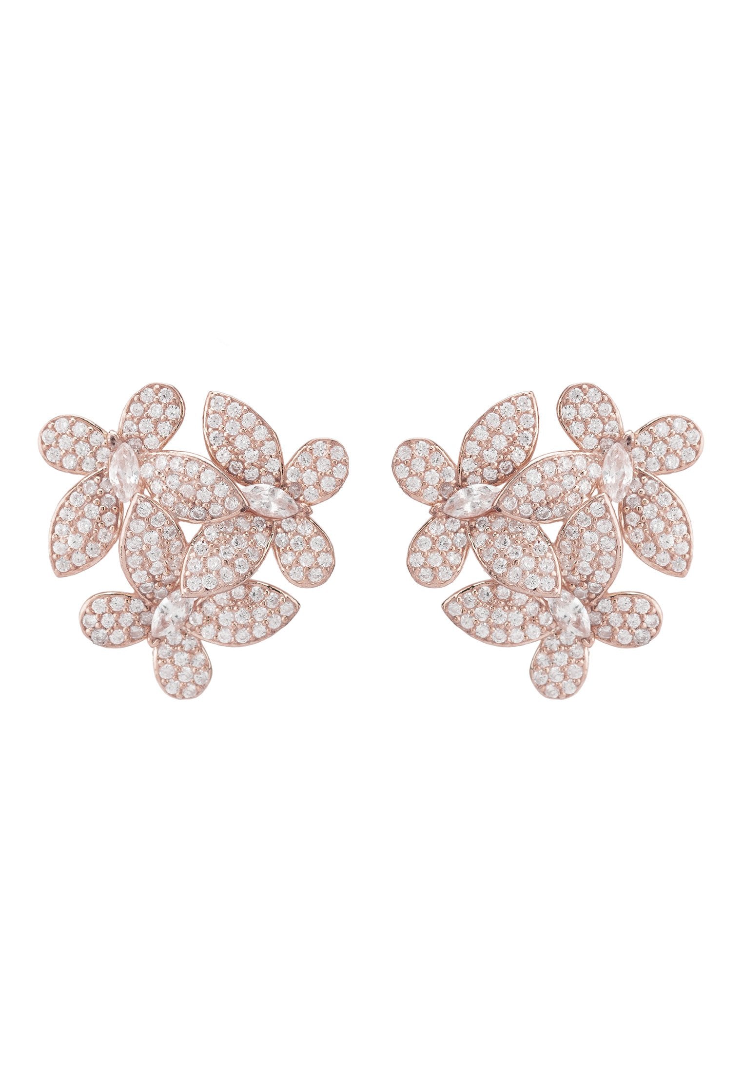 Rosegold Floral Stud Earrings with Cubic Zirconia - Nature-Inspired Jewelry for Bridal and Evening Wear - Jewelry & Watches - Bijou Her -  -  - 