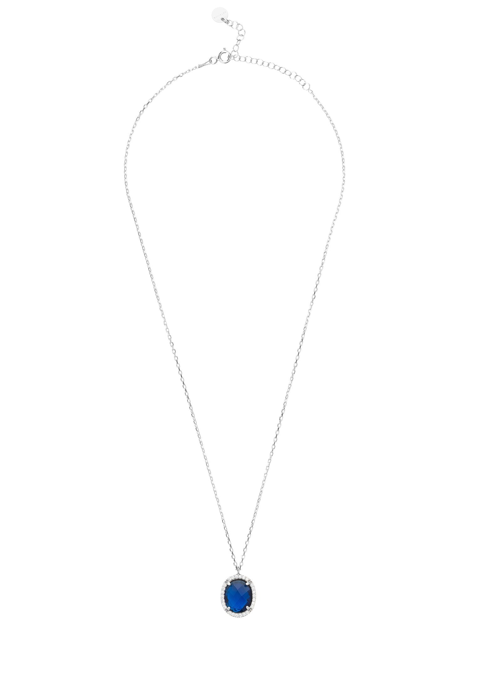 Sapphire Oval Gemstone Pendant Necklace in Sterling Silver with CZ Detailing - Jewelry & Watches - Bijou Her -  -  - 