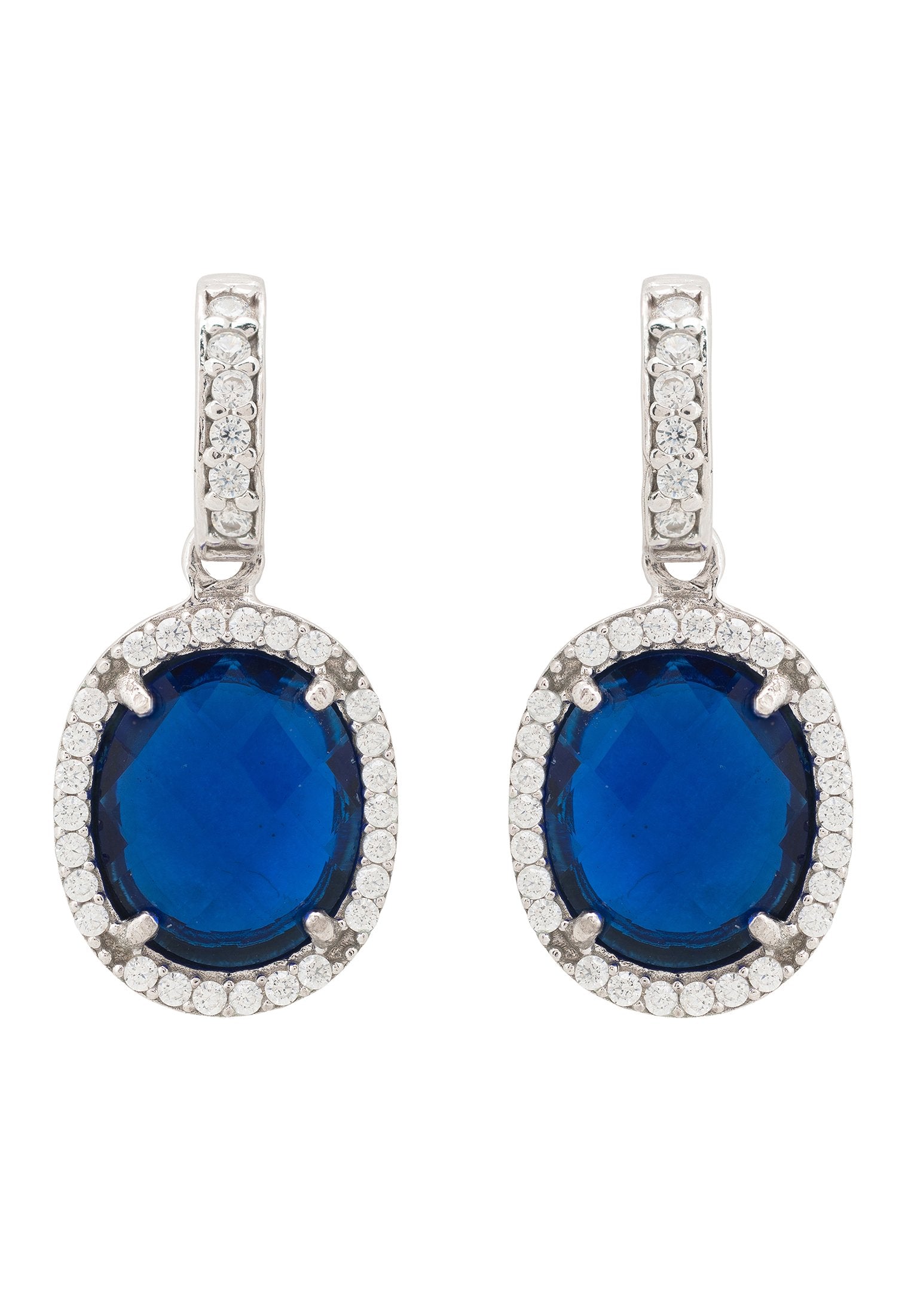 Regal Sapphire Hydro Oval Gemstone Drop Earrings in Sterling Silver - Jewelry & Watches - Bijou Her -  -  - 