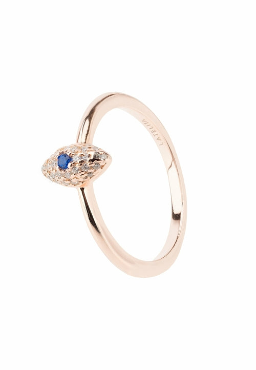 Rosegold Elliptical Eye Band Ring with White and Blue Zirconia Motif - Delicate Protection Jewelry for Everyday Styling - Jewelry & Watches - Bijou Her - Size -  - 