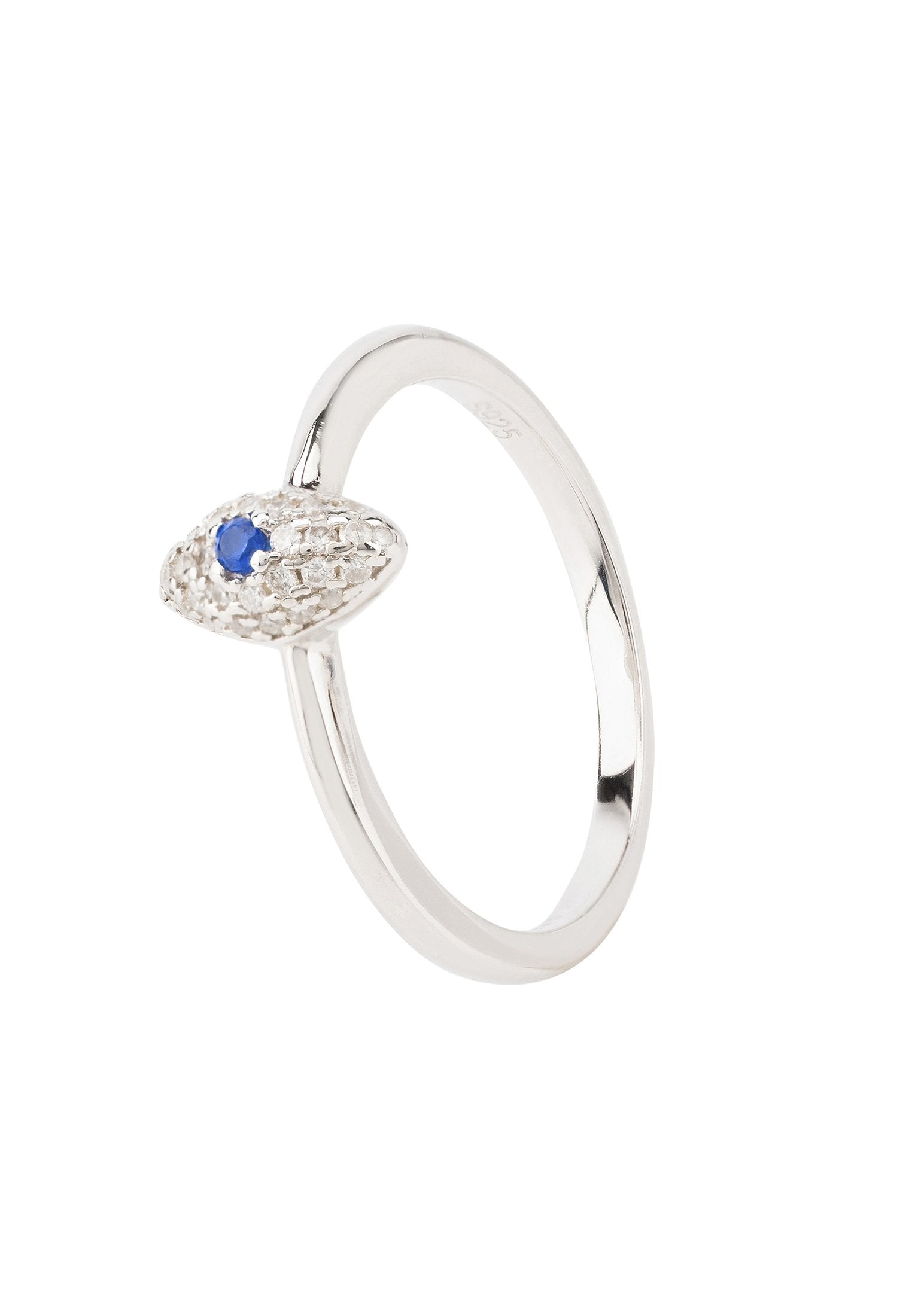 Petite Silver Eye Ring with Blue Zircon, Perfect for Everyday Styling and Protection Against Jealousy - Jewelry & Watches - Bijou Her -  -  - 