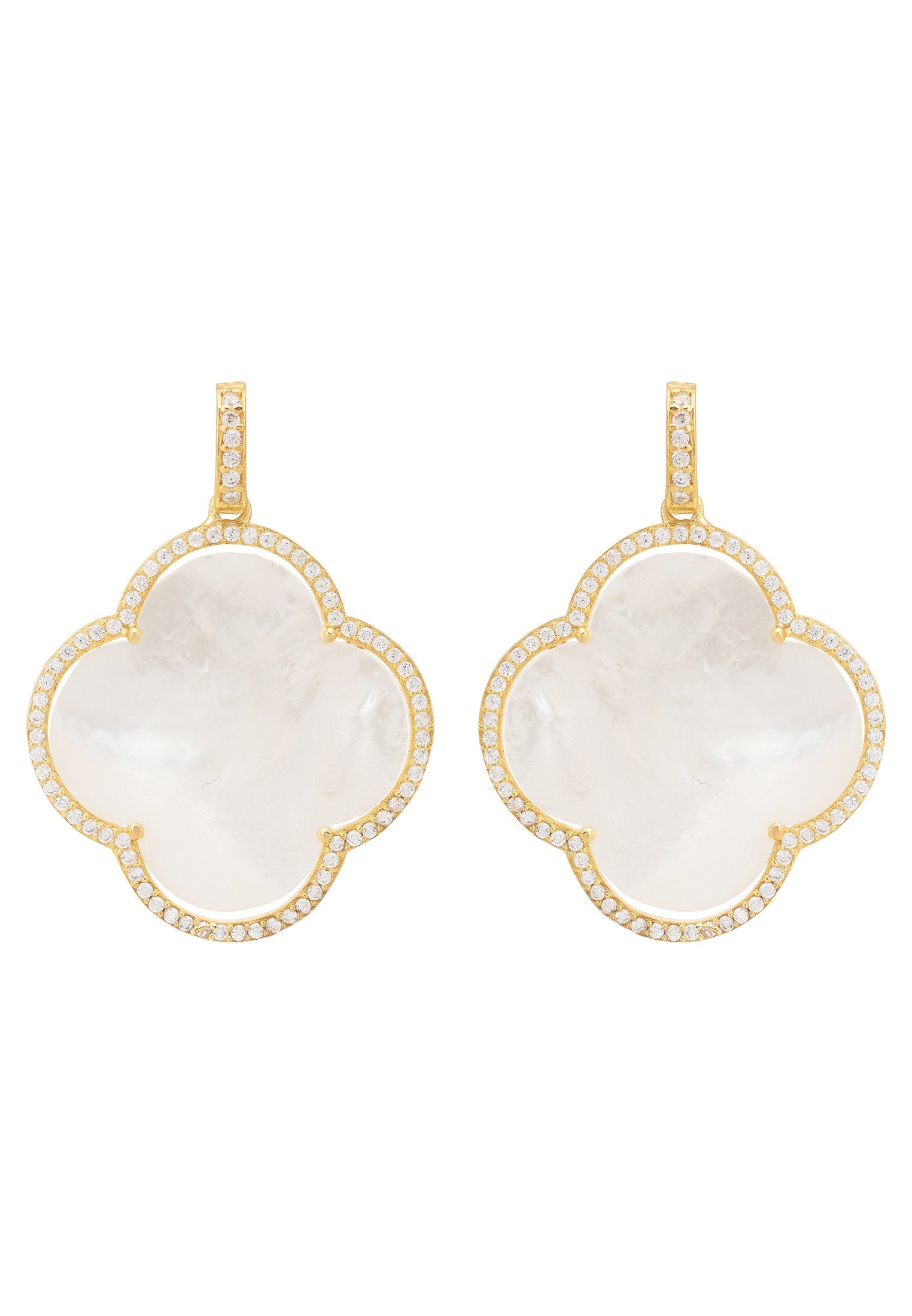 Mother of Pearl Clover Drop Earrings in Gold - Geometric Design with Latelita Sparkles and Symbolic Meaning - Jewelry & Watches - Bijou Her -  -  - 