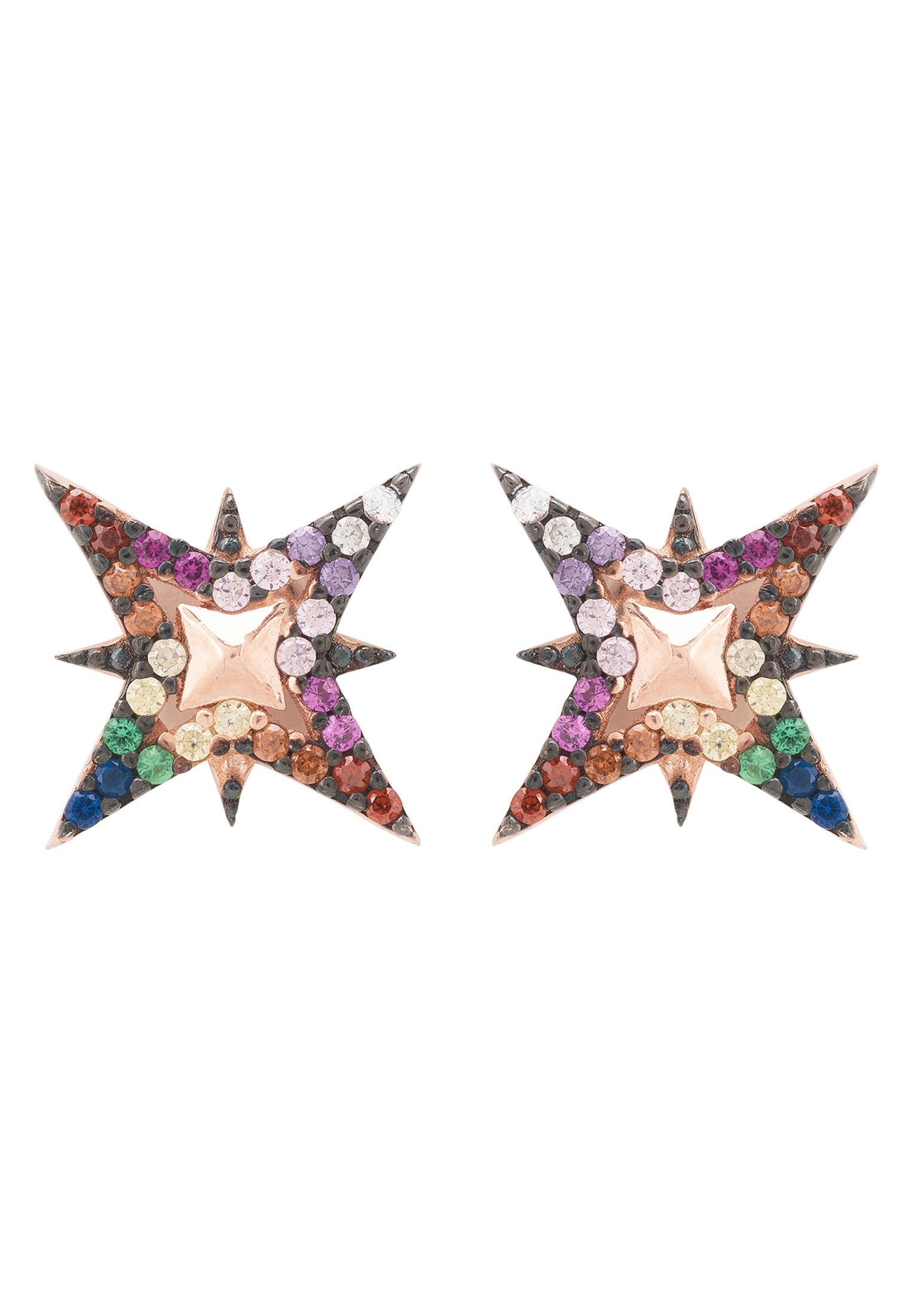 Rainbow North Star Stud Earrings in Rosegold - Sparkling Zirconia Jewelry - Jewelry & Watches - Bijou Her -  -  - 