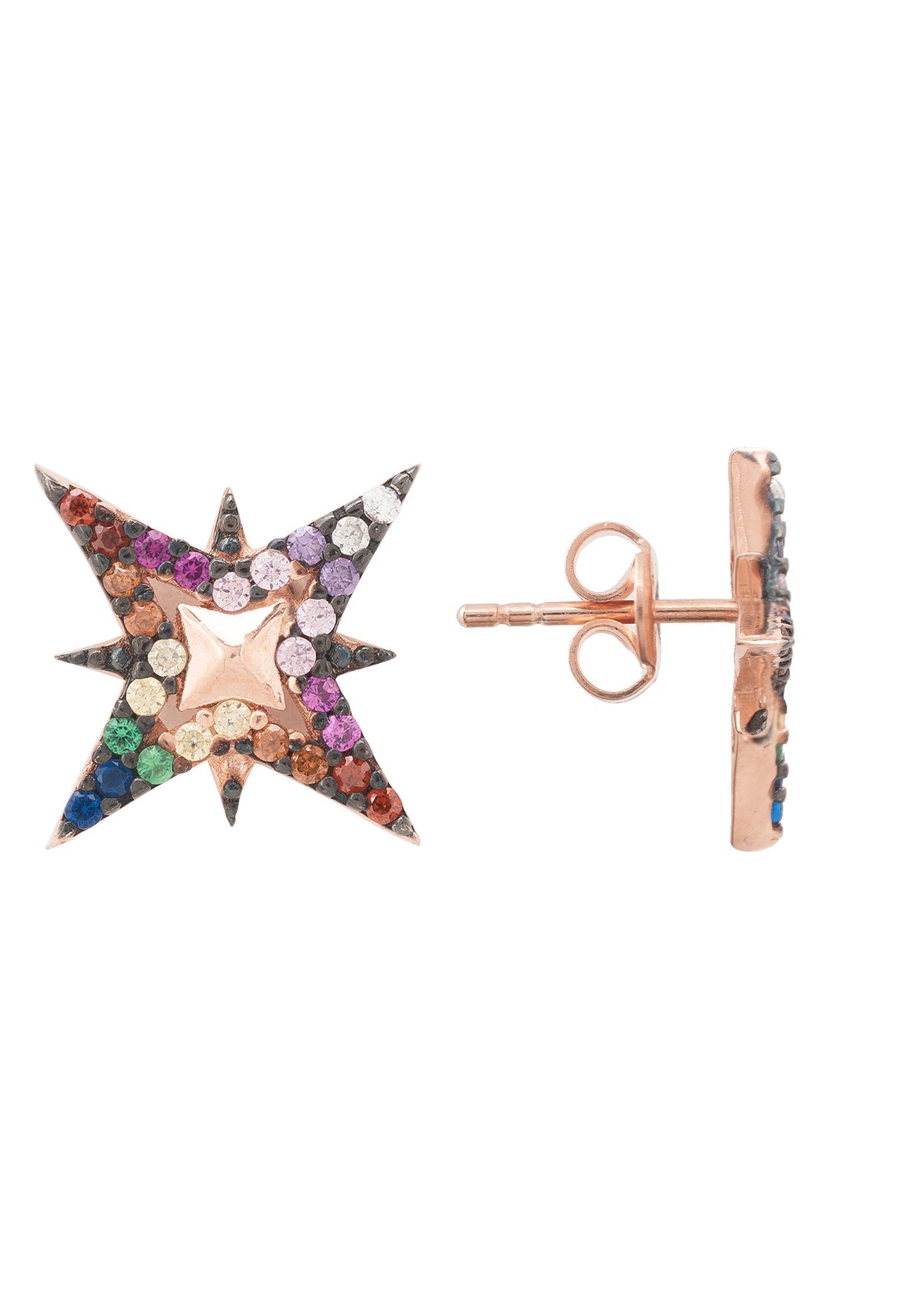 Rainbow North Star Stud Earrings in Rosegold - Sparkling Zirconia Jewelry - Jewelry & Watches - Bijou Her -  -  - 
