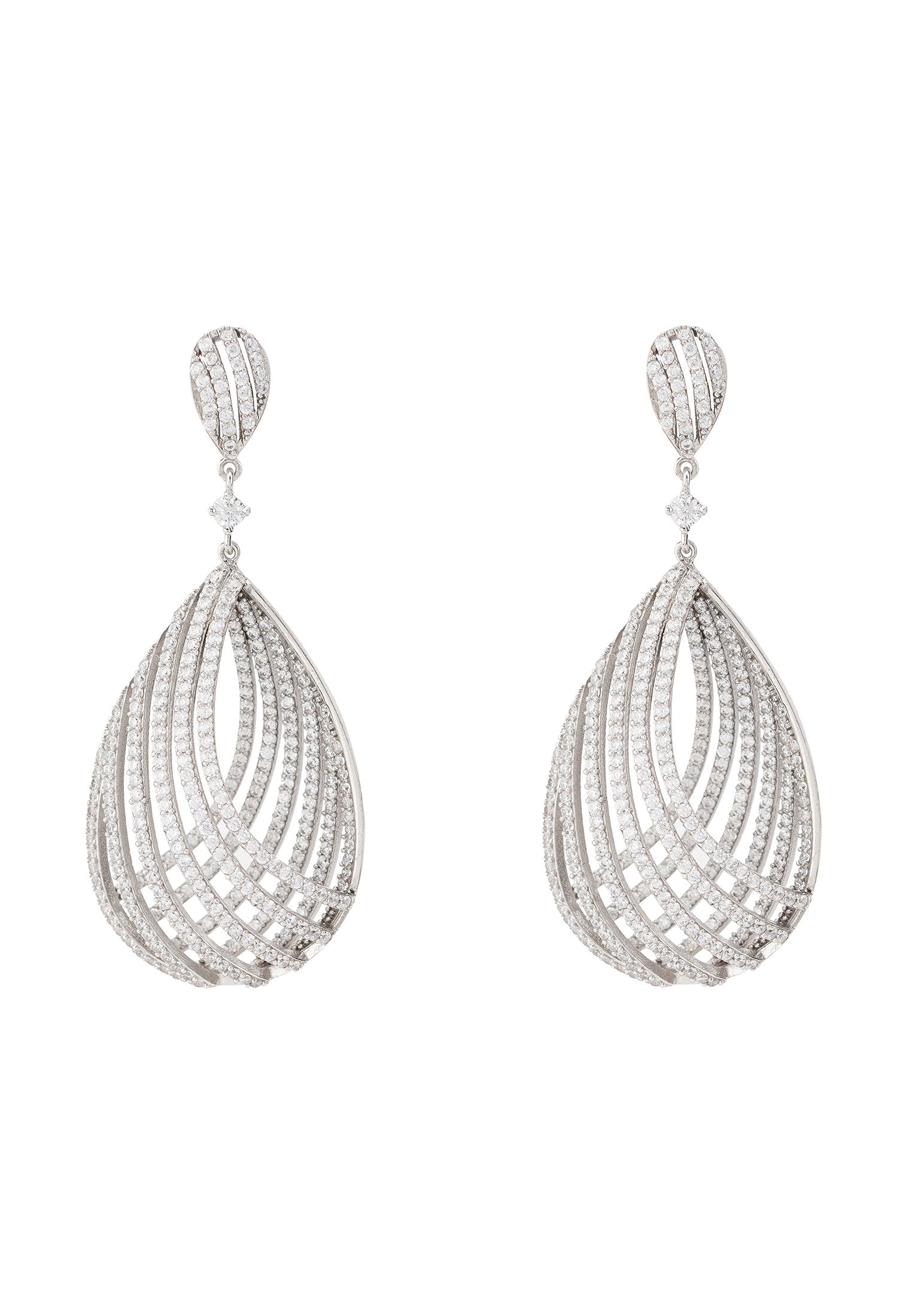 Hypnotic Vortex Teardrop Earrings in Sterling Silver with Zircon Detailing - Perfect for Weddings and Special Occasions - Jewelry & Watches - Bijou Her -  -  - 
