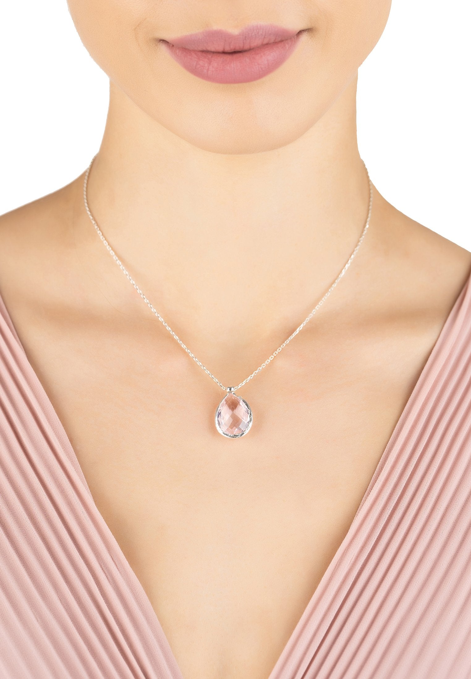 Petite Rose Quartz Drop Necklace in Sterling Silver: Ideal Gift for Birthdays and Bridesmaids - Jewelry & Watches - Bijou Her -  -  - 