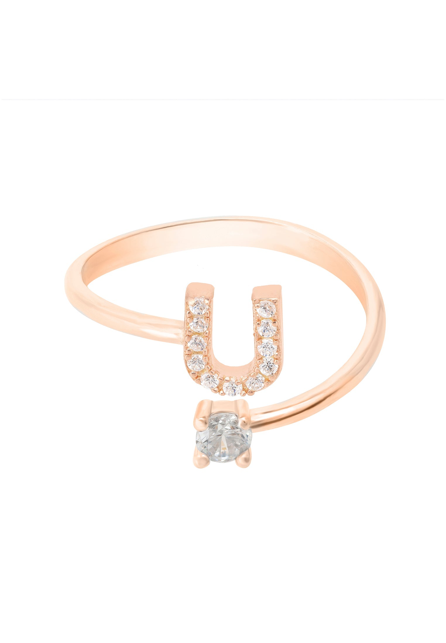 Rose Gold Initial Letter Ring with Cubic Zirconia - Personalized Birthday Gift Idea - Jewelry & Watches - Bijou Her -  -  - 