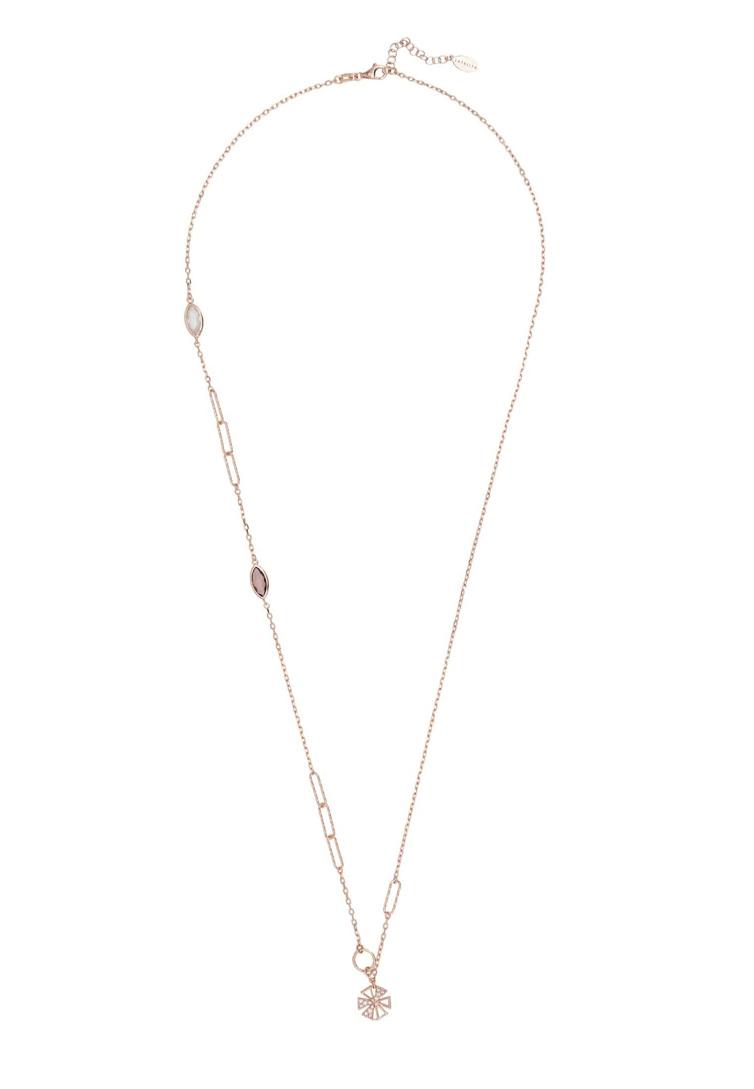 Rosegold Paris Long Necklace with Amethyst and Flower Motif - Delicate Jewelry with Sparkle and Charm - Jewelry & Watches - Bijou Her -  -  - 