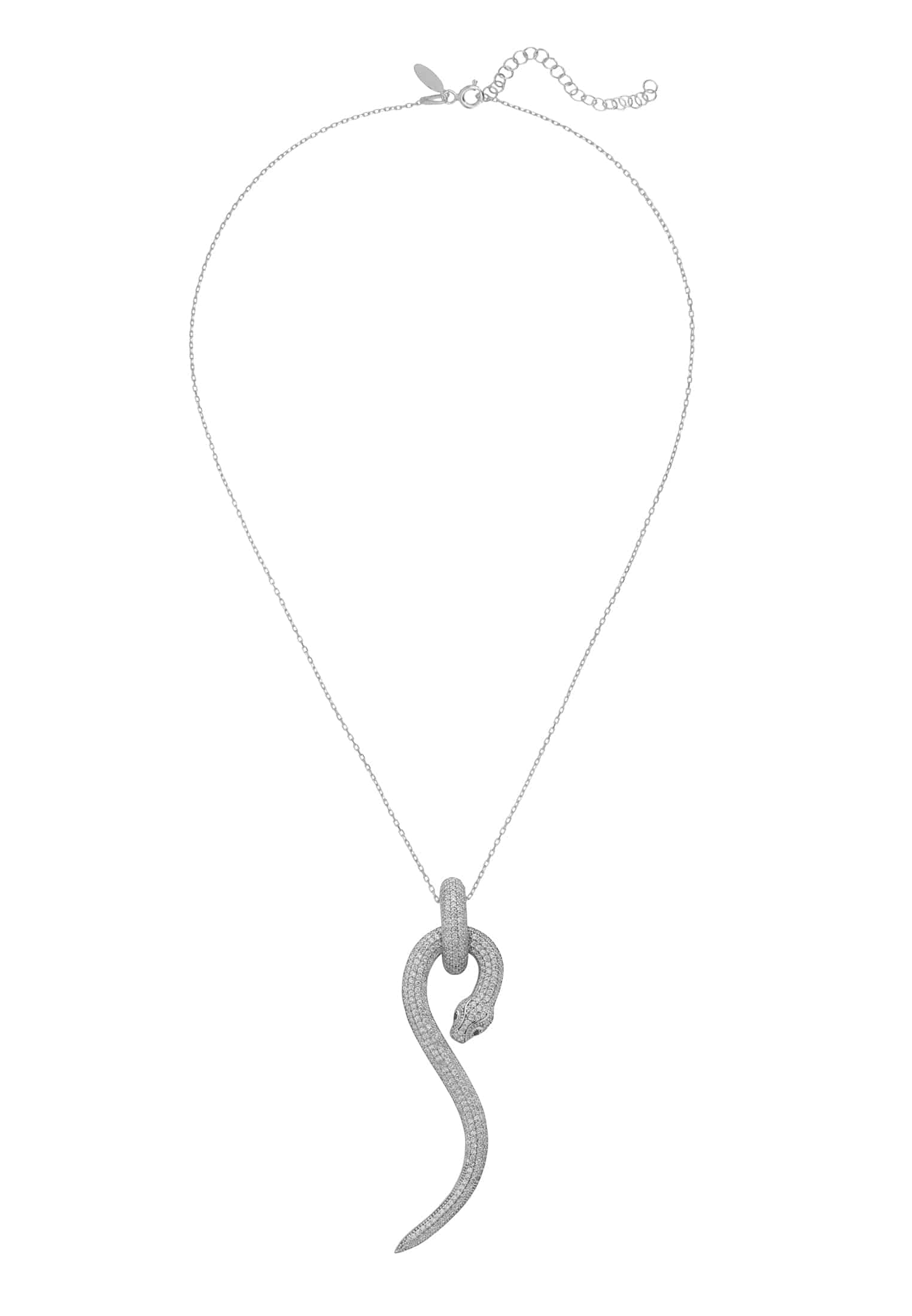 Silver Anaconda Pendant Necklace with Zircon Accents - 925 Sterling Silver Jewelry for Everyday Wear - Jewelry & Watches - Bijou Her -  -  - 