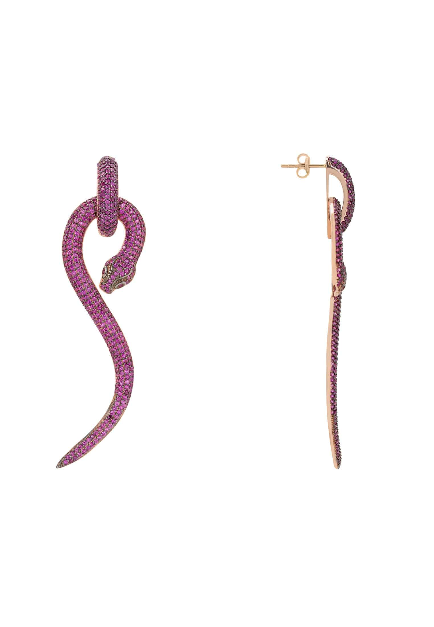Rosegold Anaconda Snake Drop Earrings with Ruby CZ Stones - Animal Inspired Jewelry for Day to Night - Jewelry & Watches - Bijou Her -  -  - 