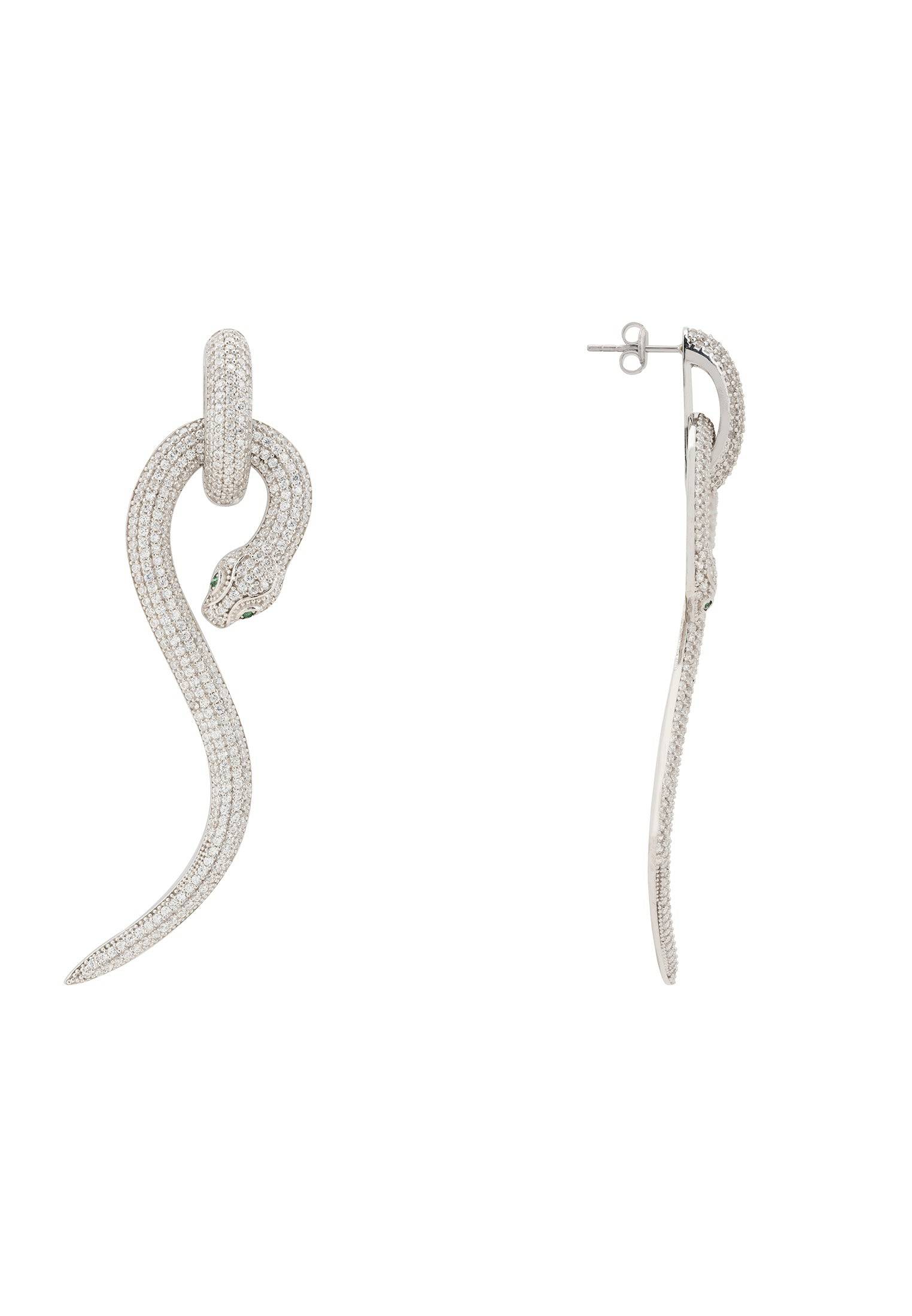 Sterling Silver Anaconda Snake Drop Earrings with Cubic Zirconia - Animal Inspired Jewelry for Day and Night - Jewelry & Watches - Bijou Her -  -  - 